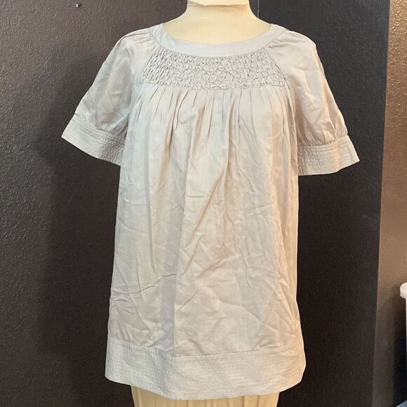 Zara Basic tan beige lightweight cotton smocked and pleated‎ tunic blouse top - Picture 8 of 8